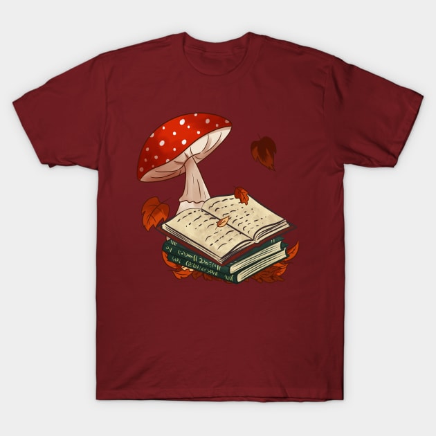 Vintage books and mushroom T-Shirt by Doya